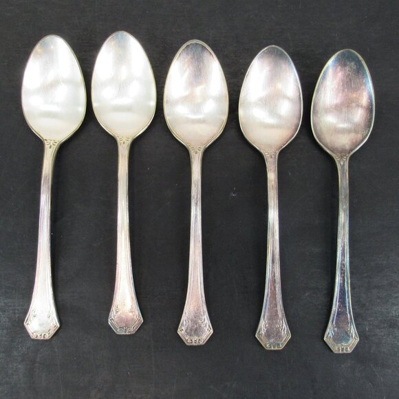 Reed & Barton Pompeian Greek Key & Scrollwork Design Teaspoons Lot of 5 Vntg - Picture 1 of 8